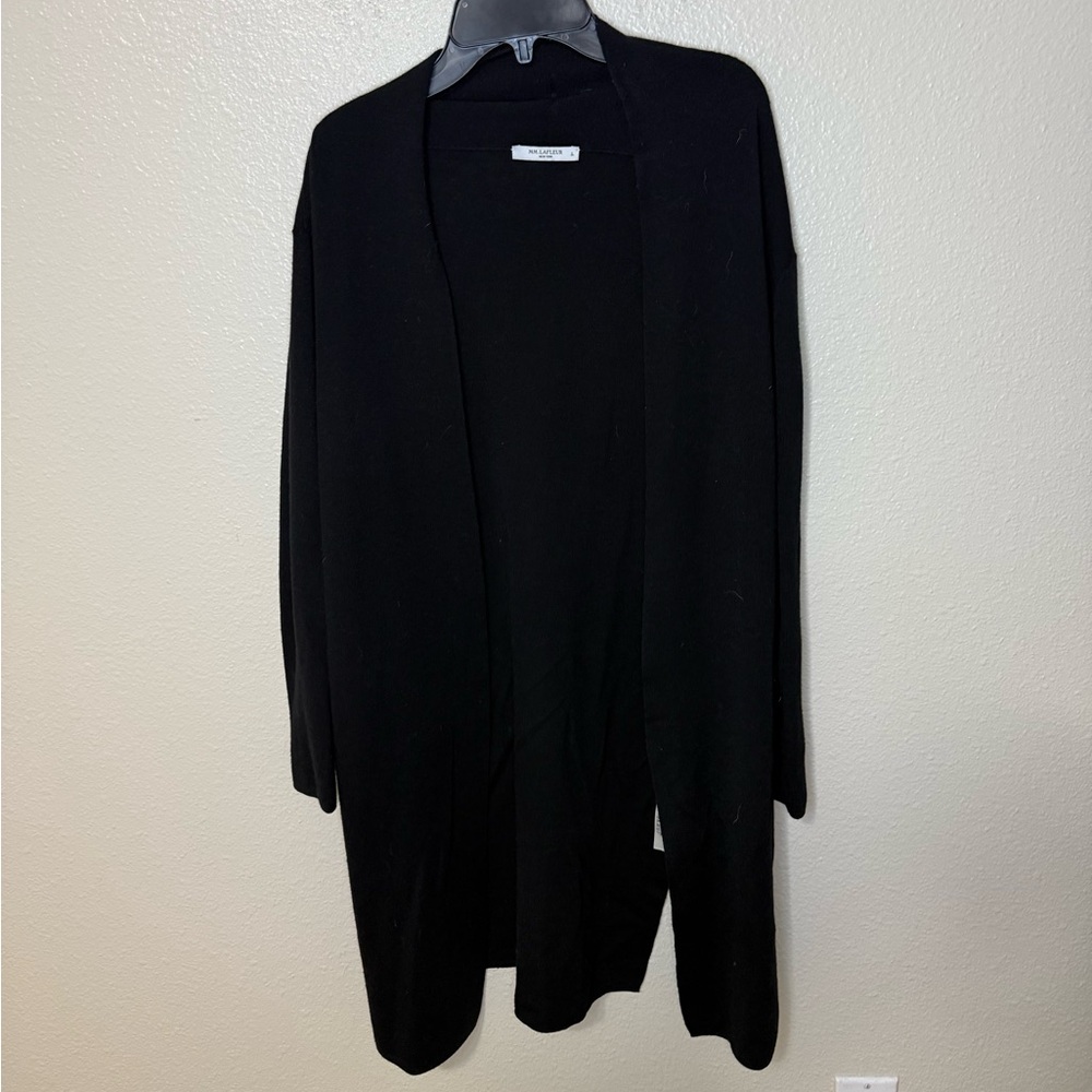 MM Lafleur Classic Black duster Cardigan size L merino wool